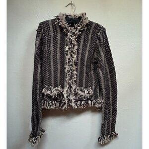 Anthropologie HWR Women's Button Down Ruffle Fringe Trim Jacket Size Medium
